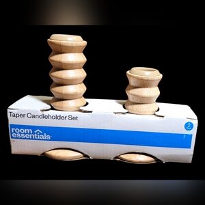 Set of 2 Wooden Candle Sticks